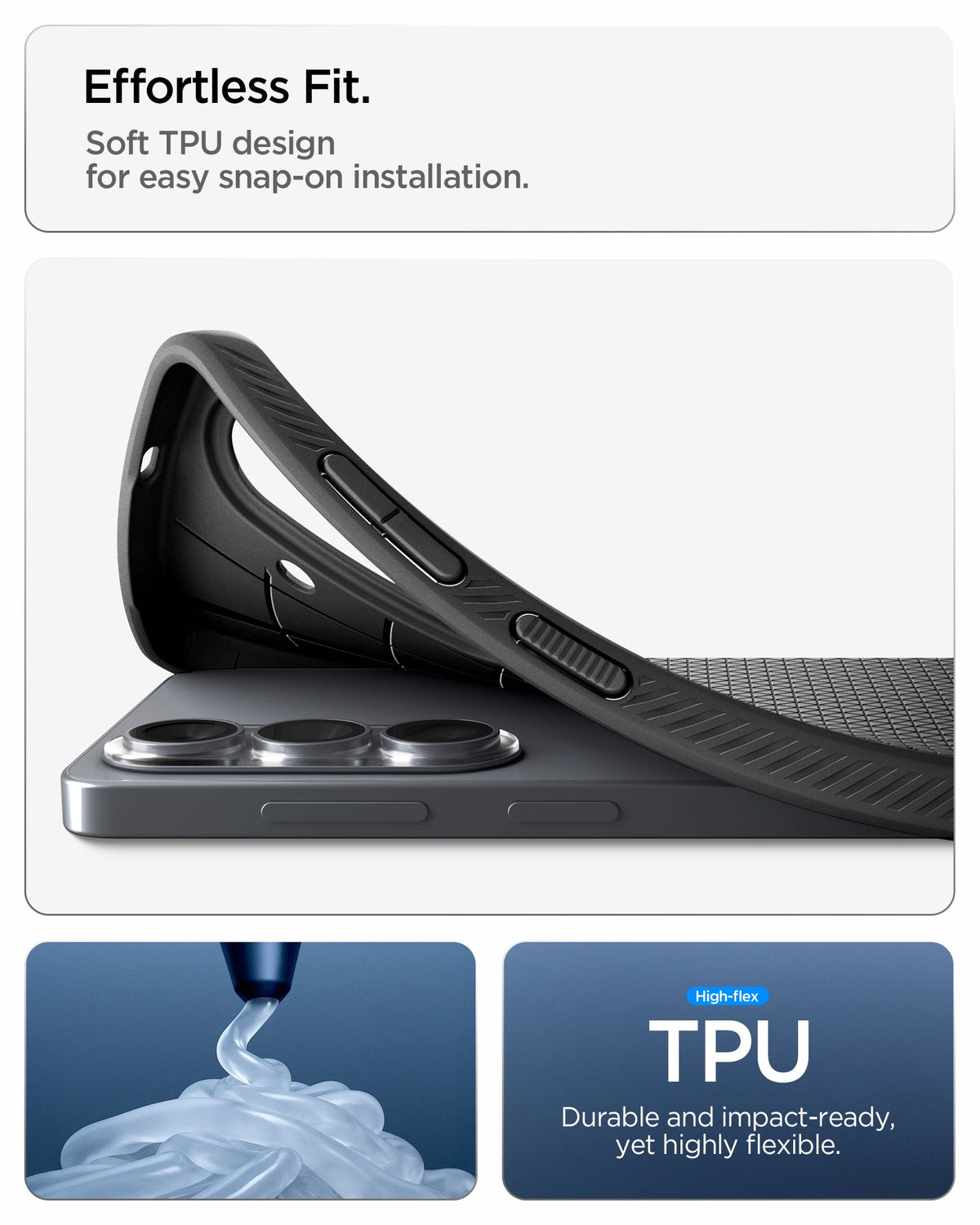 ACS11054 - Galaxy S26 Liquid Air in Matte Black showing effortless fit. soft TPU design for easy snap on installation