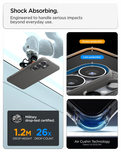 ACS11025 - Galaxy S26 Ultra Liquid Air (Mag Fit) in Marble Gray showing shock absorbing. engineered to handle serious impacts beyond everyday use
