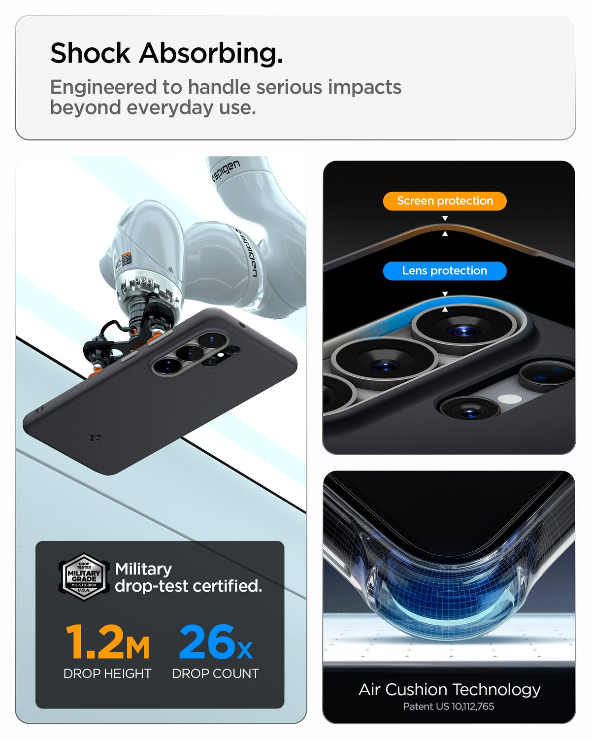 ACS11038 - Galaxy S26 Ultra Nano Pop (Mag Fit) in Black Sesame showing shock absorbing. engineered to handle serious impacts beyond everyday use