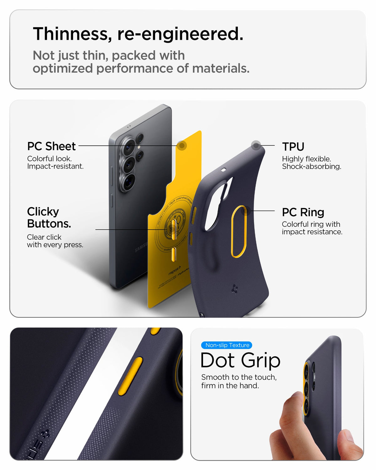 ACS11037 - Galaxy S26 Ultra Nano Pop (Mag Fit) in Blueberry Navy showing thinness re-engineered. not just thin packed with optimized performance of materials