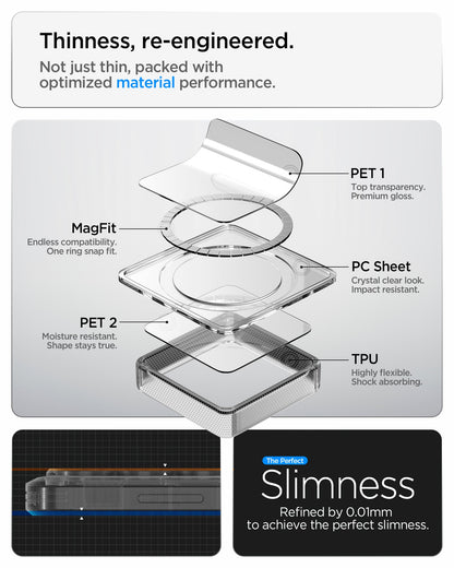 ACS10958 - Galaxy S26 Ultra Case Ultra Hybrid (Mag Fit) Crystal Clear showing thinness re engineered. no just thin packed with optimized material performance
