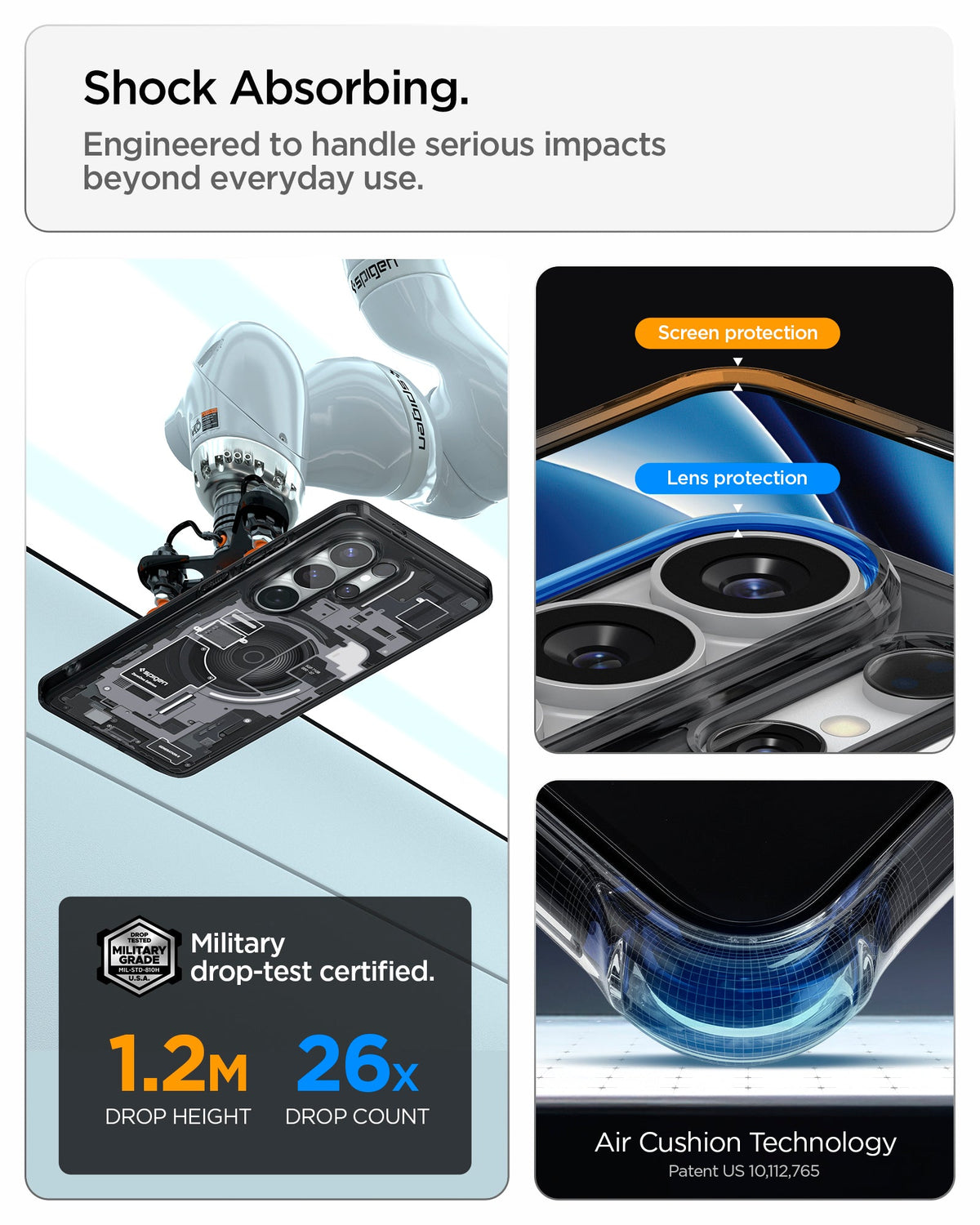 ACS10961 - Galaxy S26 Ultra Case Ultra Hybrid Zero One (Mag Fit) Black showing shock absorbing. engineered to handle serious impacts beyond everyday use