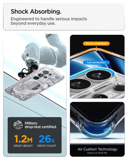 ACS10962 - Galaxy S26 Ultra Case Ultra Hybrid Zero One (Mag Fit) White showing shock absorbing. engineered to handle serious impacts beyond everyday use
