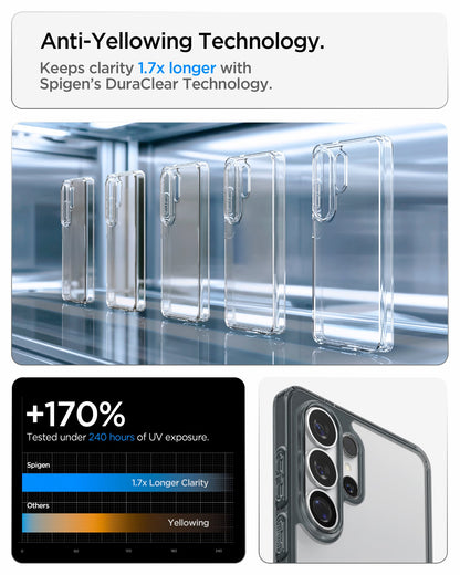 ACS11031 - Galaxy S26 Ultra Case Ultra Hybrid Space Crystal showing anti yellowing technology keeps clarity 1.7x longer with spigen's duraclear technology