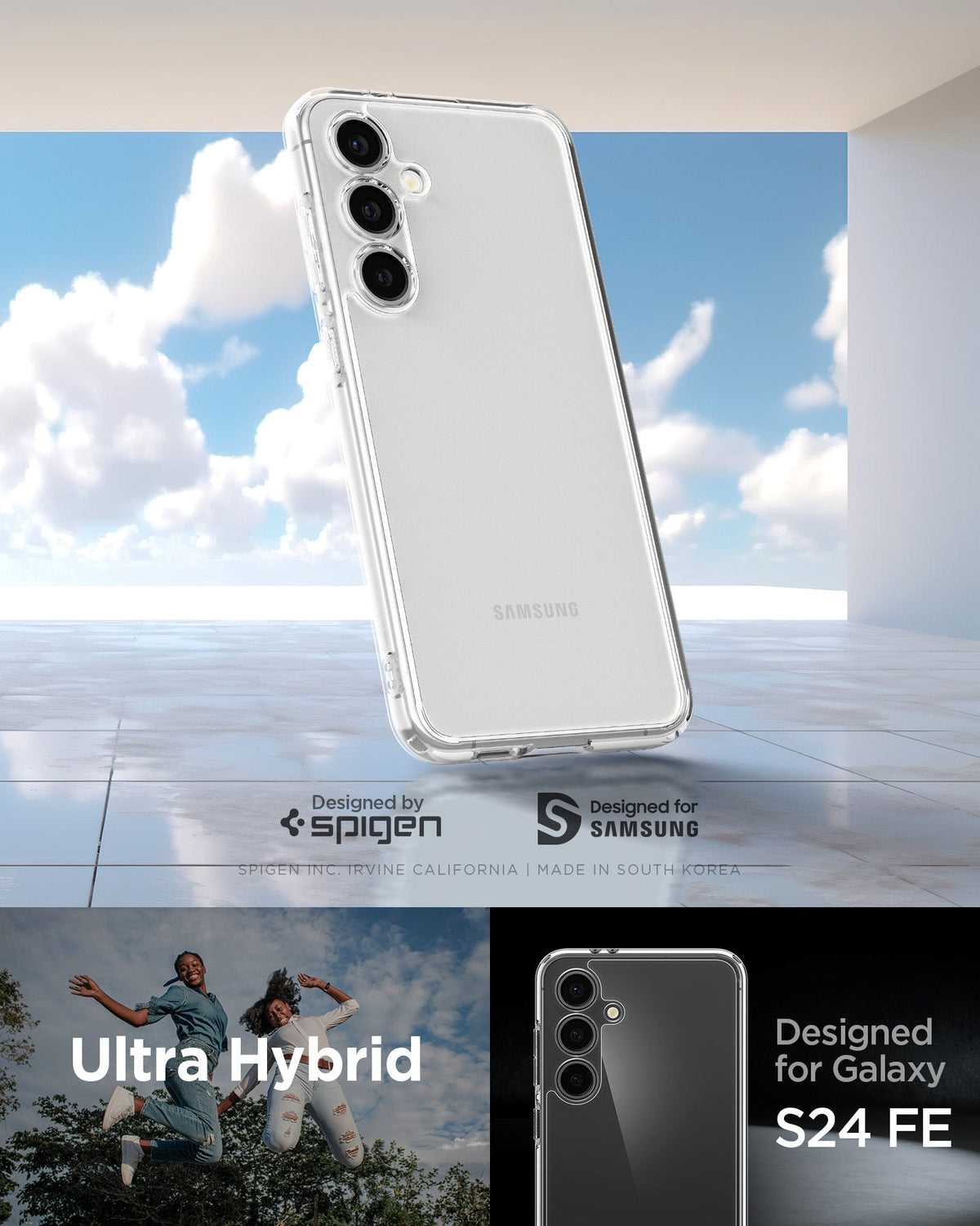 ACS08620 - Galaxy S24 FE Case Ultra Hybrid in Crystal Clear designed by spigen. Ultra hybrid. Designed for galaxy s24 fe.