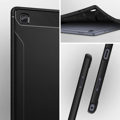 ACS01562 - Galaxy Tab A7 Case Rugged Armor in matte black showing detail and side.