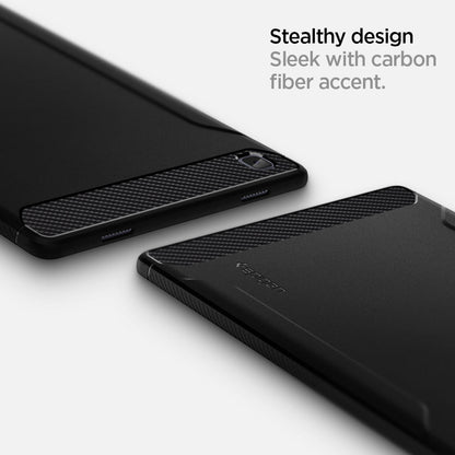 ACS01562 - Galaxy Tab A7 Case Rugged Armor in matte black stealthy design sleek with carbon fiber accent.