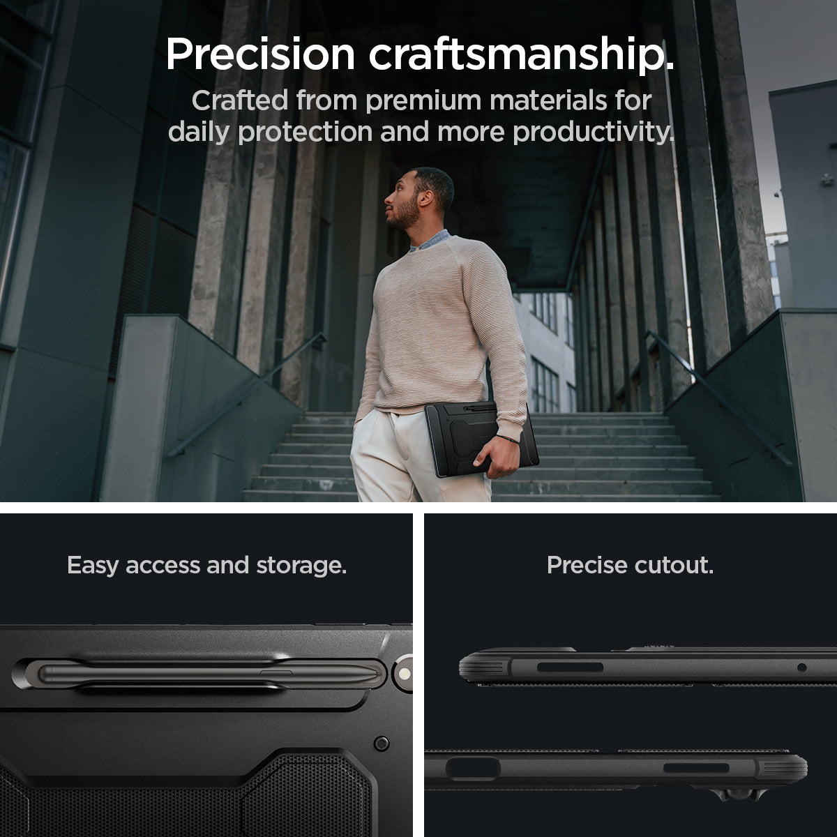 ACS06538 - Galaxy Tab S9 Ultra Case Rugged Armor Pro in black precision craftsmanship. Crafted from premium materials for daily protection and more productivity. easy access and storage. precise cutout.