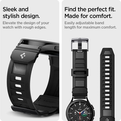 AMP04031 - Galaxy Watch Band (20mm) Rugged Armor in matte black sleek and stylish design. Elevate the design of your watch with rough edges. Find the perfect fit. Made for comfort. Easily adjustable band length for maximum comfort.