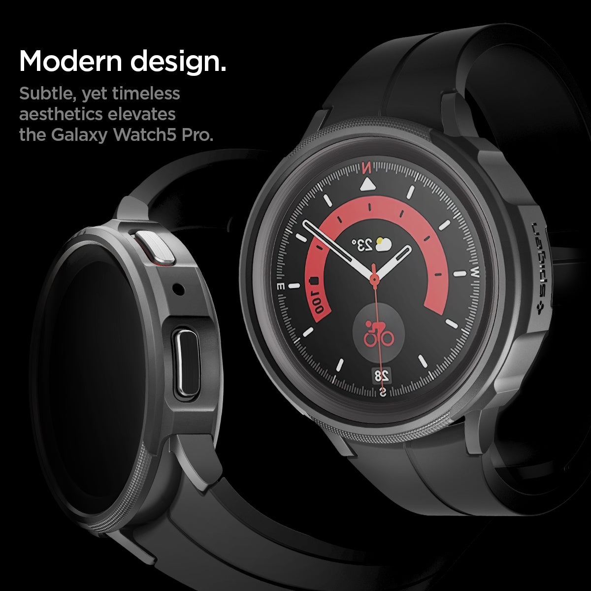 ACS05185 - Galaxy Watch 5 Pro (45mm) Case Liquid Air in matte black modern design. subtle, yet timeless aesthetics elevates the galaxy watch5 pro.
