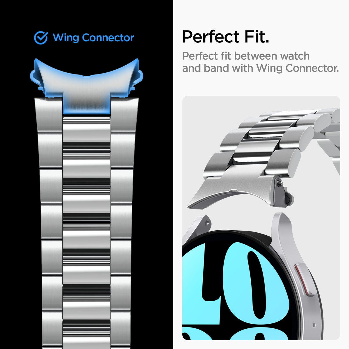 AMP06498 - Watch 6 (44mm) Modern Fit 316L Band in Silver wing connector. Perfect fit. perfect fit between watch and band with wing connector.