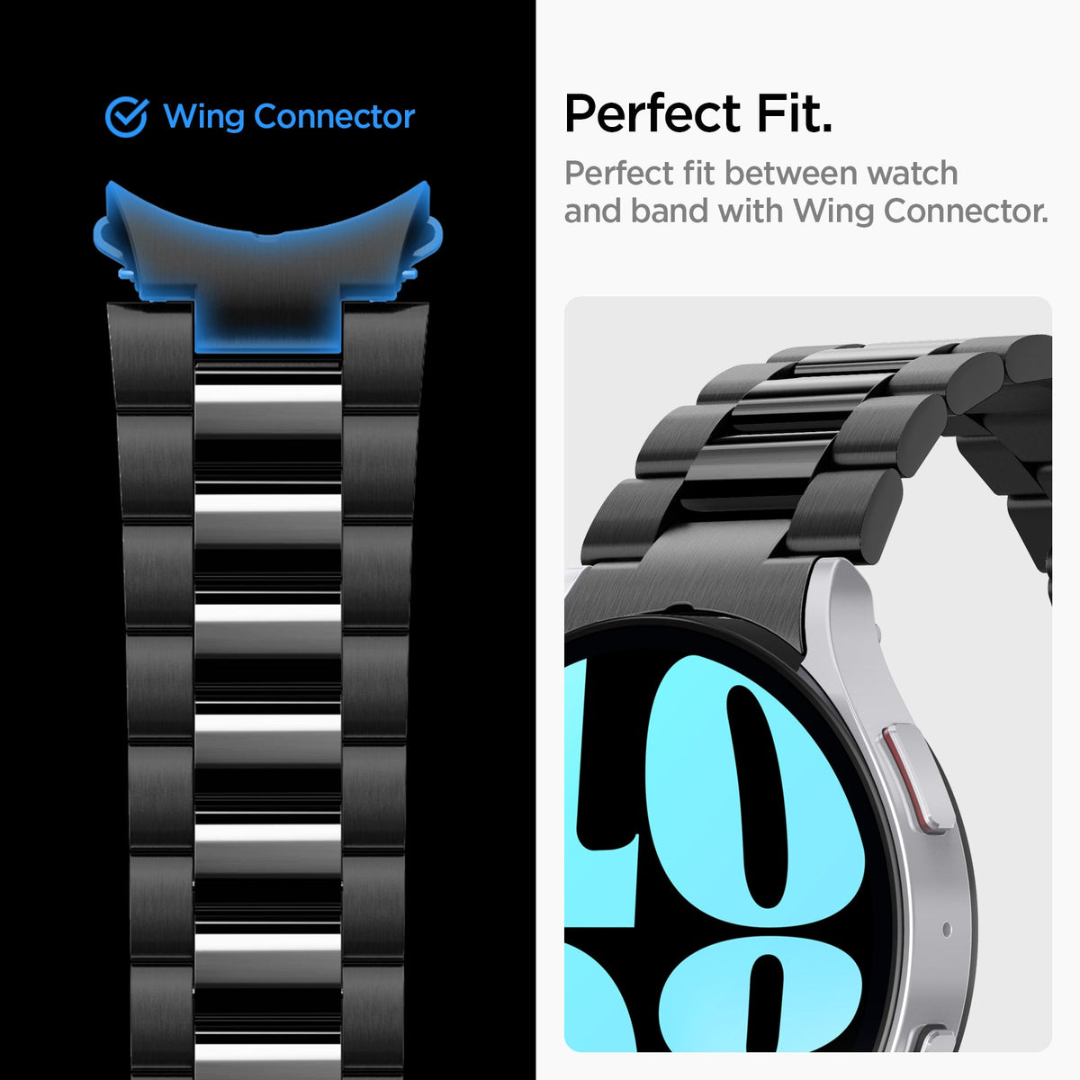 AMP06499 - Watch 6 (44mm) Modern Fit 316L Band in Black wing connector. Perfect fit. perfect fit between watch and band with wing connector.