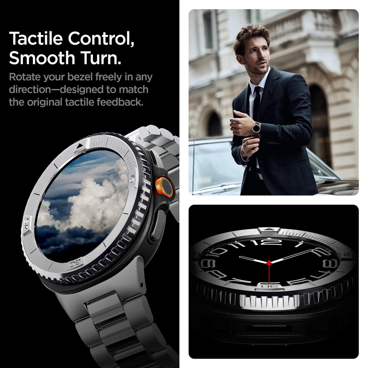 ACS10015 - Galaxy Watch 8 46mm Bezel Tune in sliver spin like before. enjoy smooth, interference free rotation in any direction just like the original bezel.