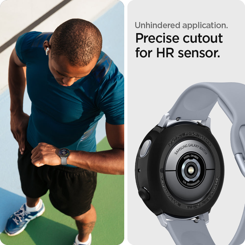 ACS00217 - Galaxy Watch Active 2 (44mm) Case Liquid Air in black unhindered application. precise cutout for HR sensor.