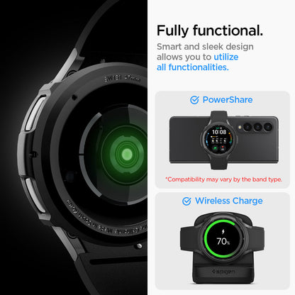 ACS06394 - Galaxy Watch 6 Classic (47mm) Case Liquid Air in matte black fully functional. smart and sleek design allows you to utilize all functionalities. power share. compatibility may vary by the band type. wireless charge.