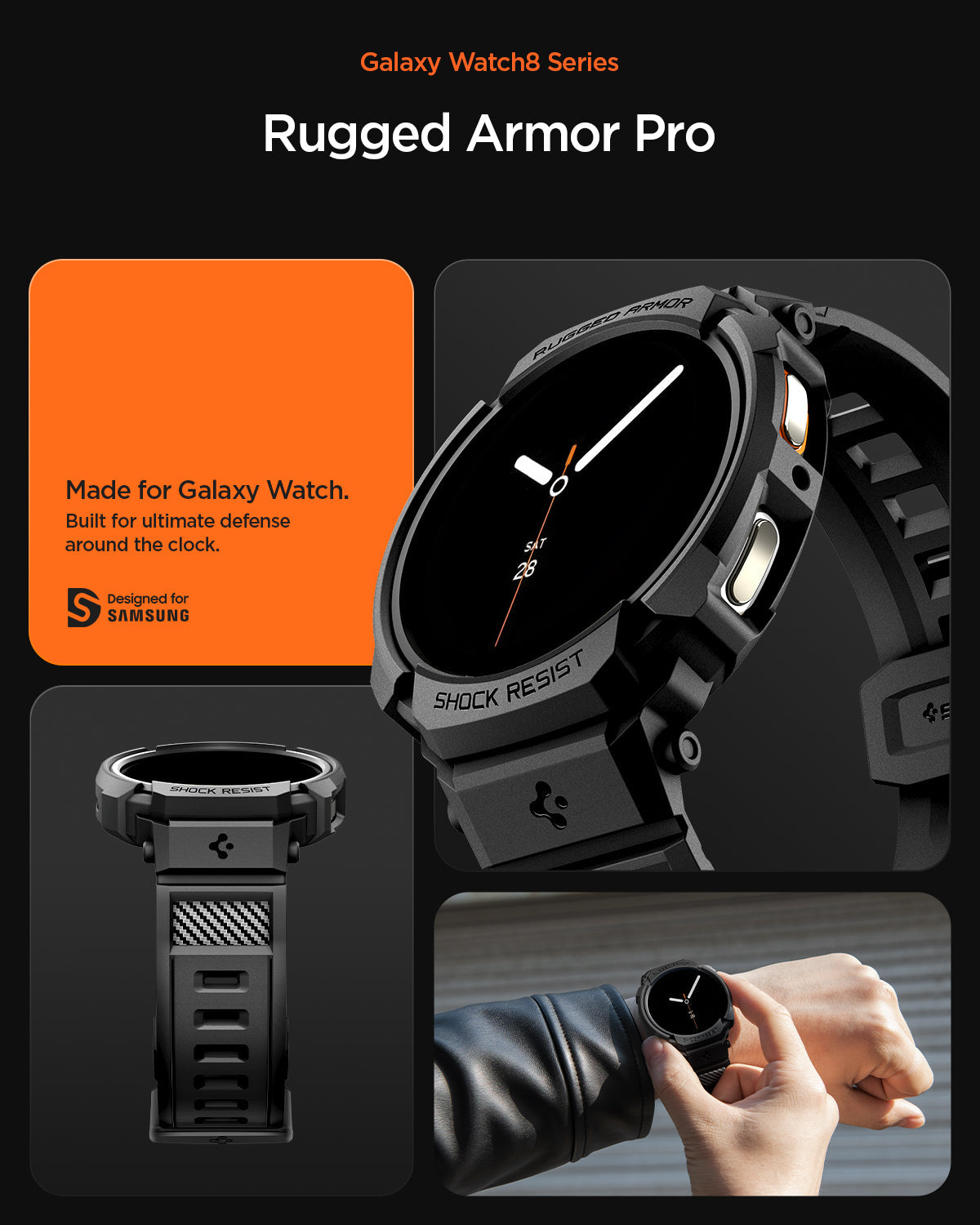 ACS10005 - SWi-dj Rugged Armor Pro showing rugged armor made for galaxy watch. Built for ultimate defense around the clock.
