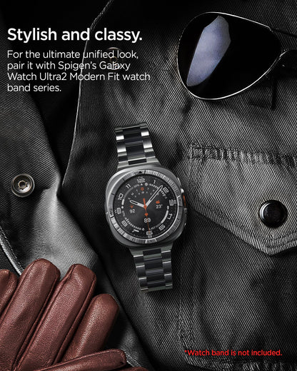 ACS11618 - SWUb Bezel Tune Pro Silver showing SWUb bezel ring on a watch laid on a leather jacket with sunglasses and gloves nearby