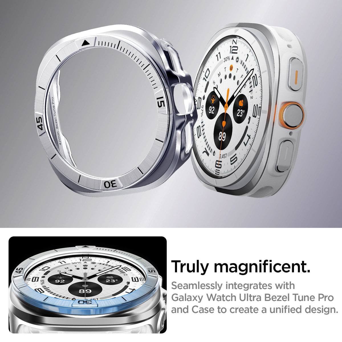 ACS08828 - Watch Ultra (47mm) Case Bezel Tune Pro in Silver truly magnificent. Seamlessly integrates with galaxy watch7 bezel tune and case to create a unified design.