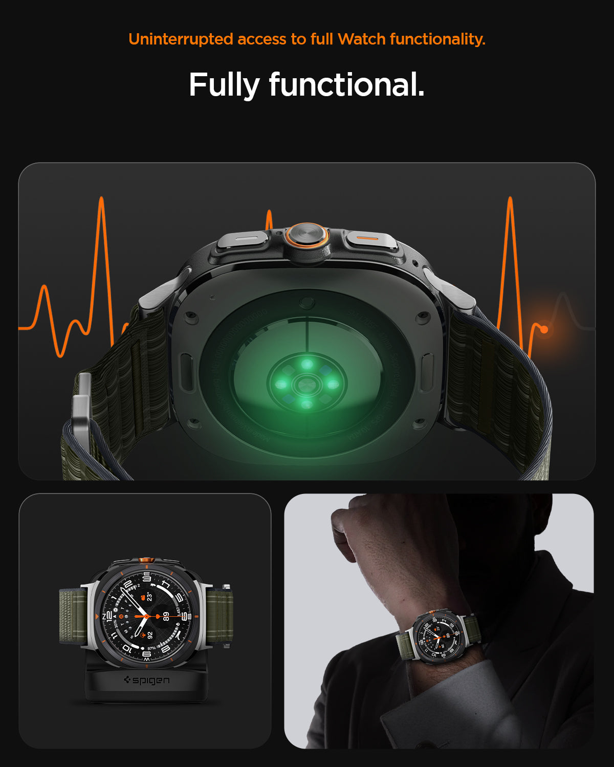 AMP10147 - Galaxy Watch Ultra WBF0 in green showing uninterrupted access to full watch functionality.