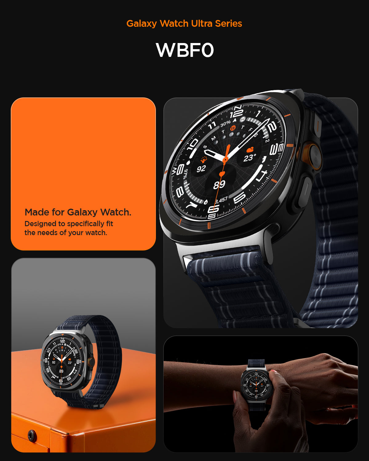 AMP10148 - Galaxy Watch Ultra WBF0 in navy showing WBF0 made for galaxy watch. designed to specifically fit the needs of your watch