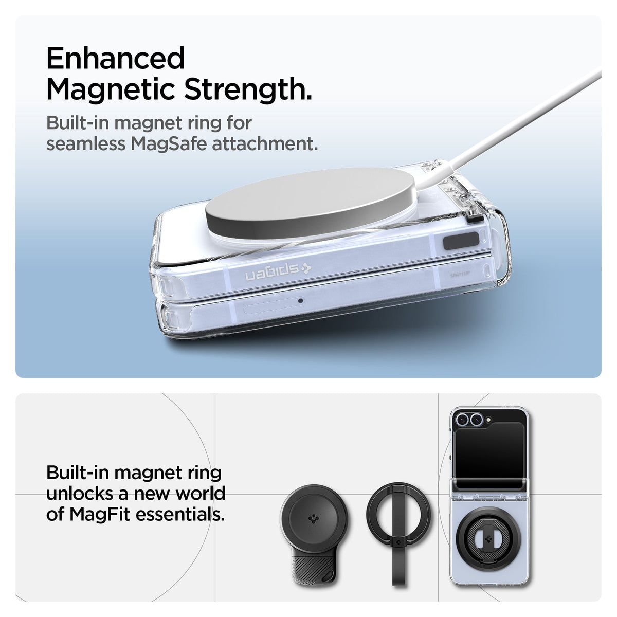 ACS09806 - Galaxy Z Flip 7 FE Series Ultra Hybrid Pro (MagFit) enhanced magnetic strength. Built in magnet ring for seamless magsafe attachment. Built in magnet ring unlocks a new world of magnet essentials.