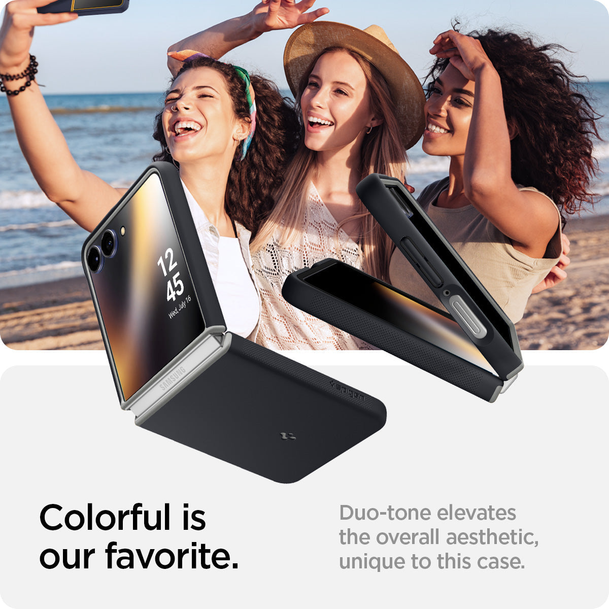 ACS11158 - Galaxy Z Flip 7 Nano Pop (MagFit) in Black Sesame showing colorful is our favorite. Duo-tone elevates the overall aesthetic, unique to this case