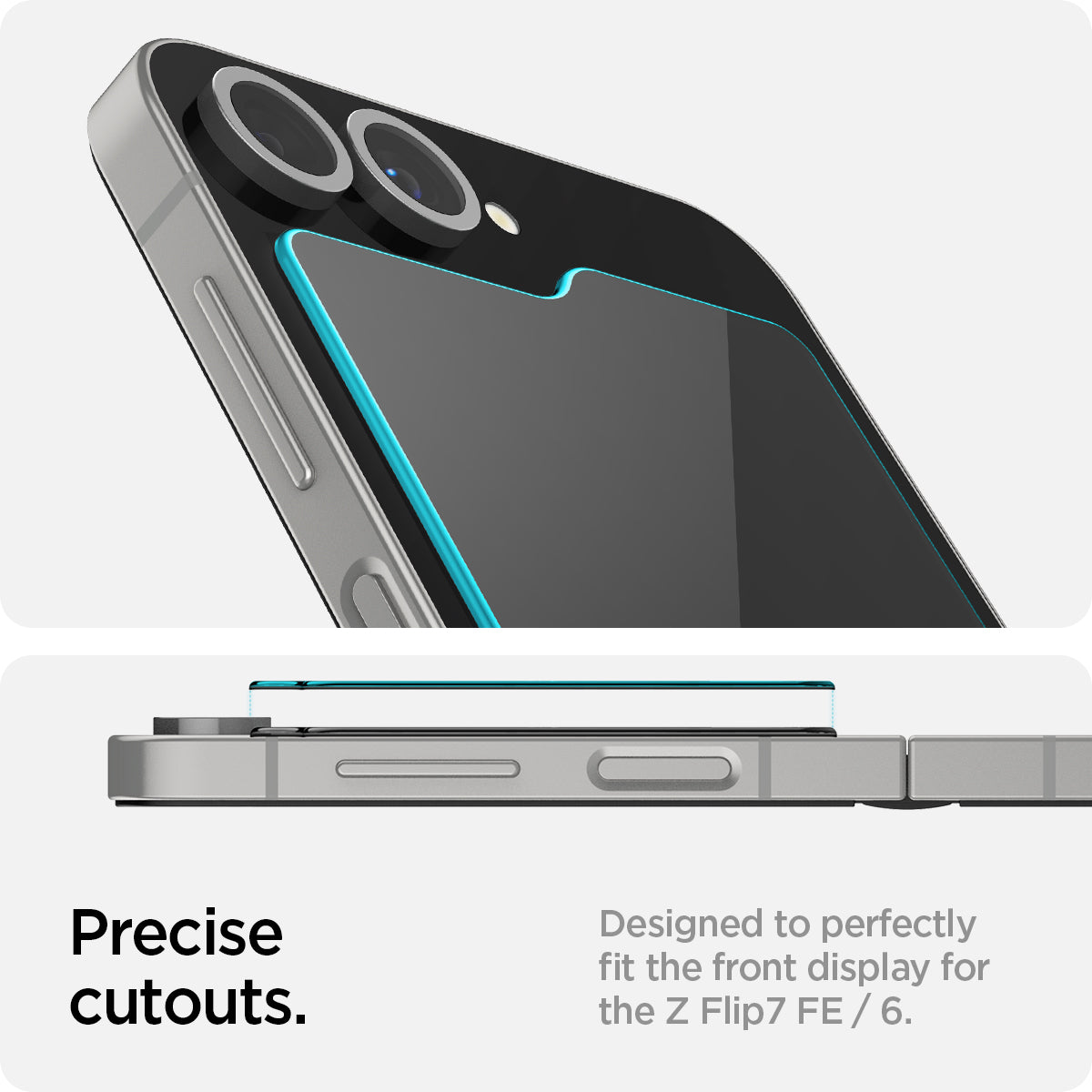 AGL07972 - Galaxy Z Flip 7 FE GLAS.tR EZ Fit showing the precise cutouts. Designed to perfectly fit the front display for the Z Flip FE