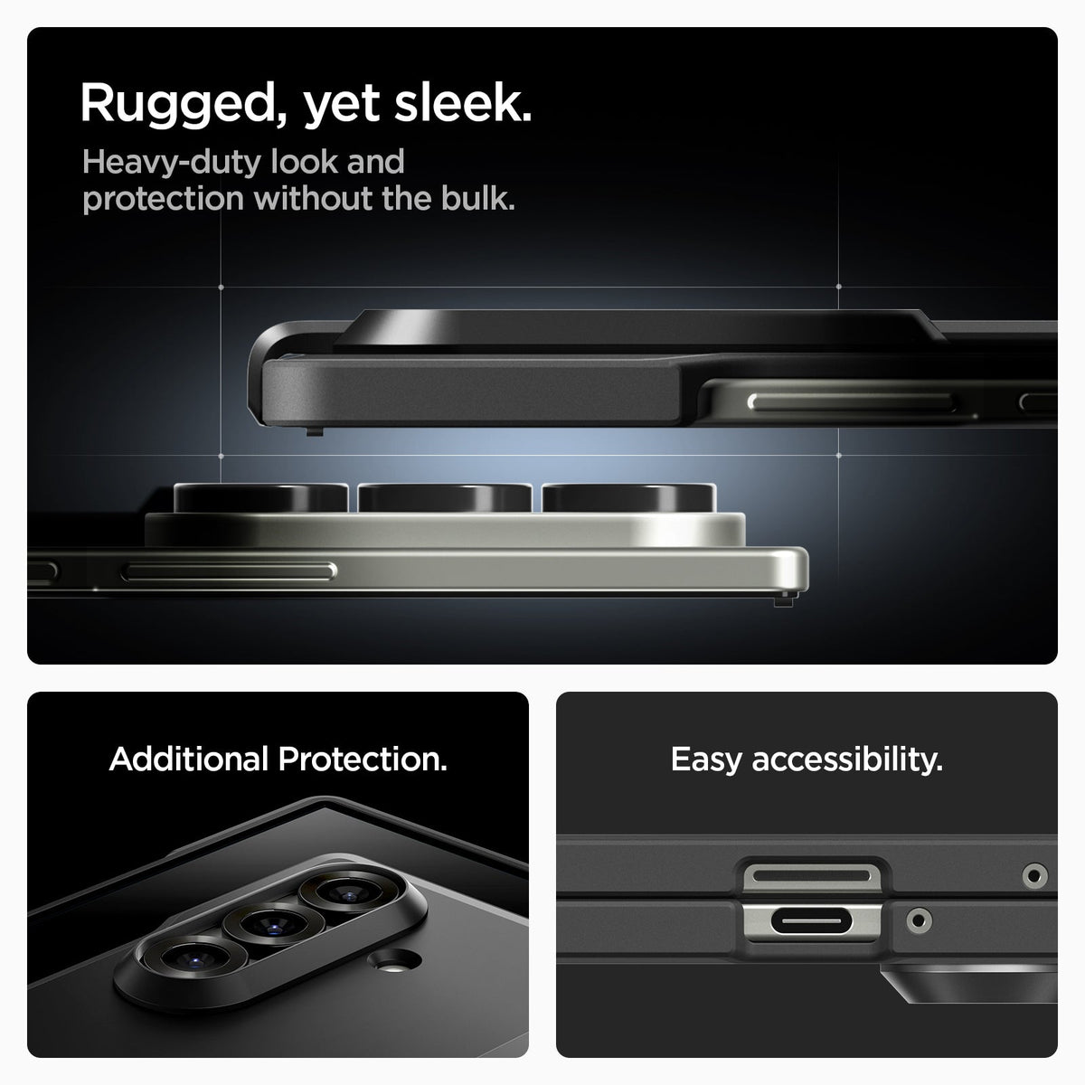 ACS09549 - Galaxy Z Fold 7 Tough Armor Pro (MagFit) in black rugged, yet sleek. Heavy duty look and protection without he bulk. Additional protection. Easy accessibility.