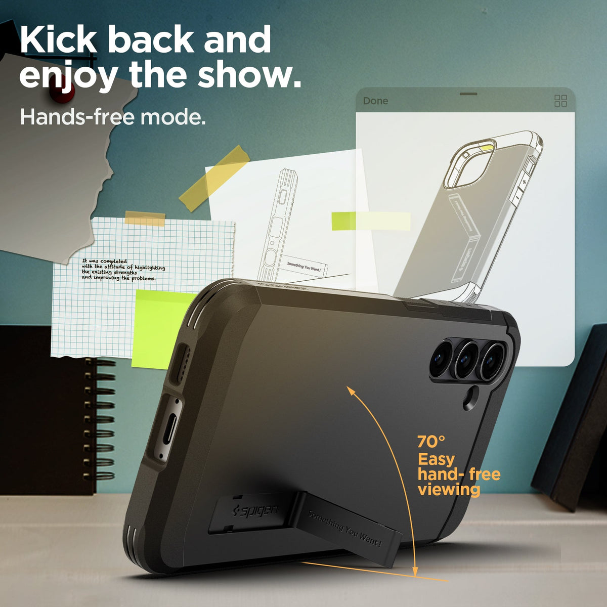 ACS06364 - Galaxy S23 FE Case Tough Armor in black kick back and enjoy the show. Hands free mode.