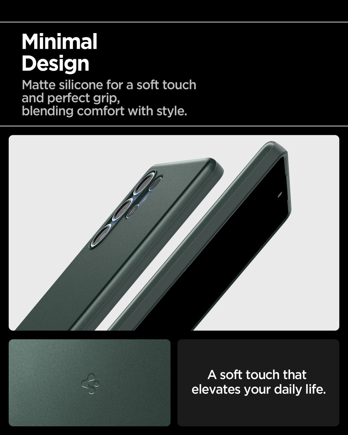 ACS08947 - Galaxy S25 Ultra Case Thin Fit (MagFit) in Abyss Green showing the minimal design. Matte silicone for a soft touch and perfect grip, blending comfort with style. A soft touch that elevates your daily life