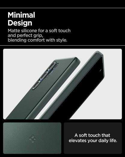 ACS08947 - Galaxy S25 Ultra Case Thin Fit (MagFit) in Abyss Green showing the minimal design. Matte silicone for a soft touch and perfect grip, blending comfort with style. A soft touch that elevates your daily life