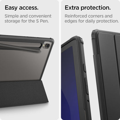 ACS07077 - Galaxy Tab S9 Case Ultra Hybrid Pro in black easy access. simple and convenient storage for the S pen . Extra protection. Reinforced corners and edges for daily protection.