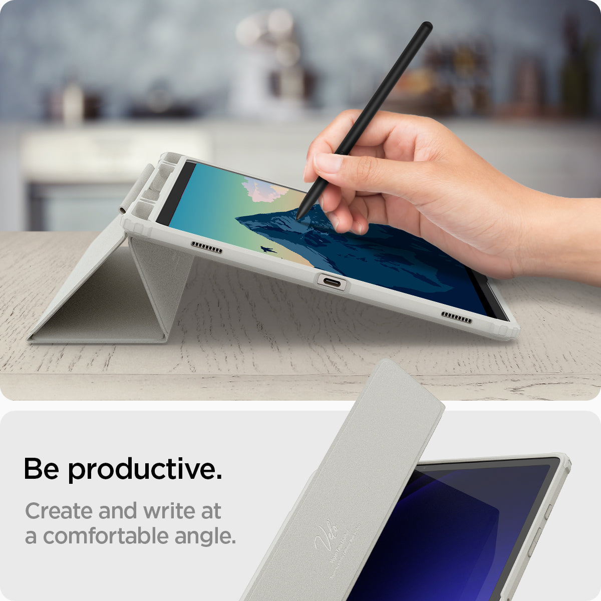 ACS06836 - Galaxy Tab S9+ Case Ultra Hybrid Pro in gray be productive. create and write at a comfortable angle.