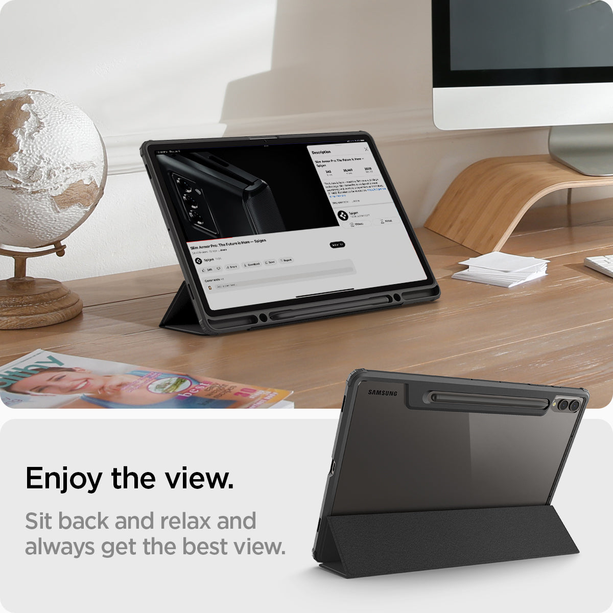 ACS07076 - Galaxy Tab S9 Plus Case Ultra Hybrid Pro in black enjoy the view. Sit back and relax and always get the best view.