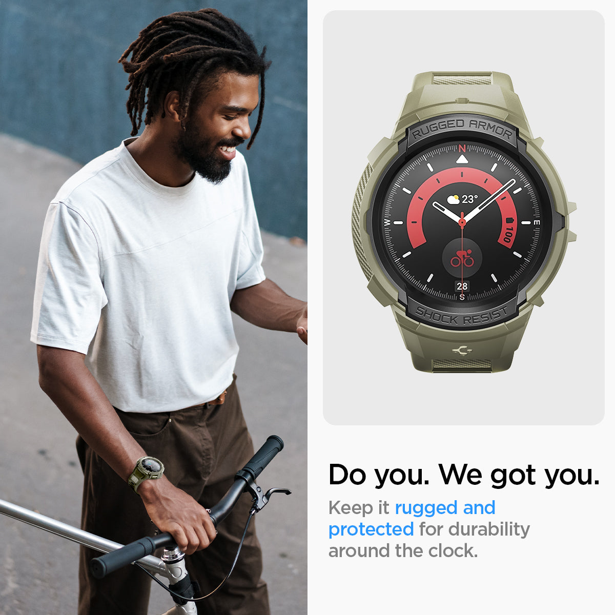 ACS05913 - Galaxy Watch 5 Pro (45mm) Case Rugged Armor Pro in vintage khaki do you. we got you. keep it rugged and protected for durability around the clock.