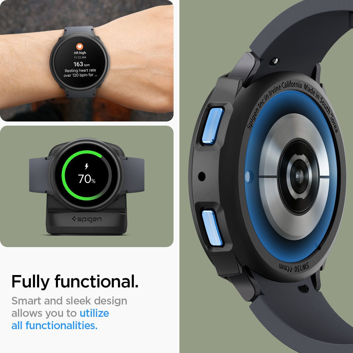 ACS06392 - Galaxy Watch 6 (44mm) Case Liquid Air in matte black fully functional. smart and sleek design allows you to utilize all functionalities.