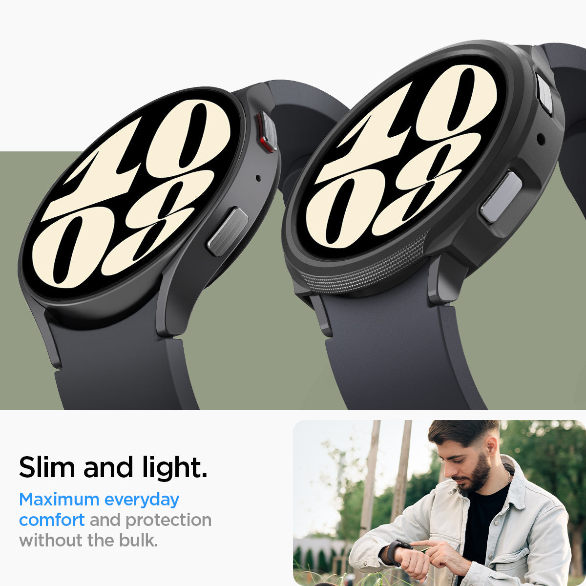ACS06392 - Galaxy Watch 6 (44mm) Case Liquid Air in matte black slim and light. maximum everyday comfort and protection without the bulk.