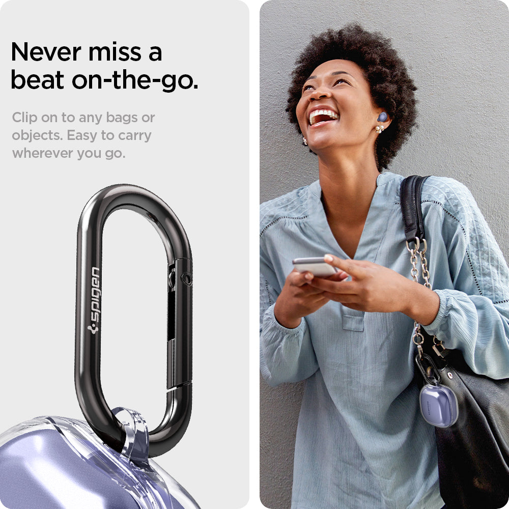 ASD02097 - Galaxy Buds 2 Pro / 2 / Pro / Live Case Ultra Hybrid in crystal clear never miss a beat on the go. Clip on to any bags or objects. Easy to carry wherever you go.