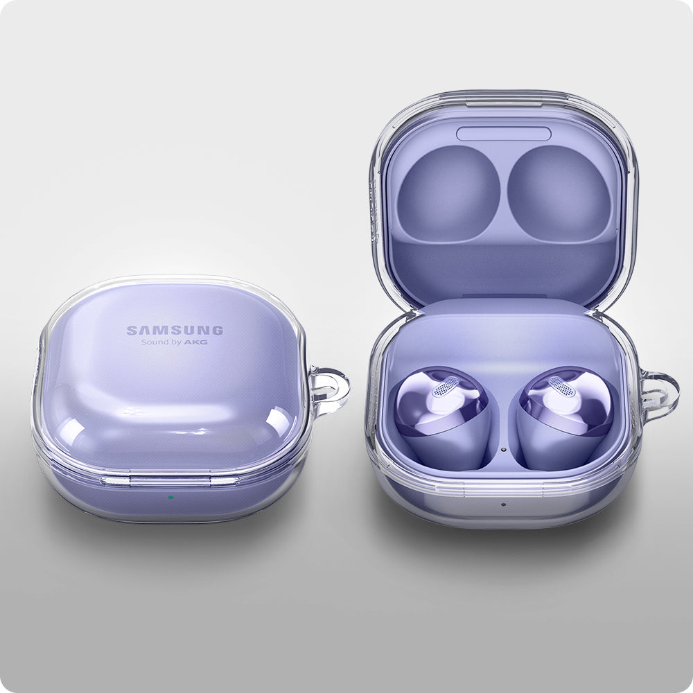 ASD02097 - Galaxy Buds 2 Pro / 2 / Pro / Live Case Ultra Hybrid in crystal clear showing top open.