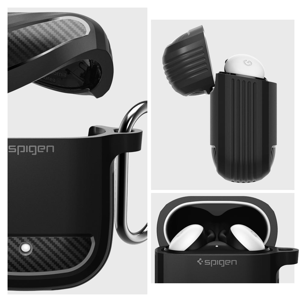 ASD01344 - Pixel Buds 2 Case Rugged Armor in black showing the front and back.