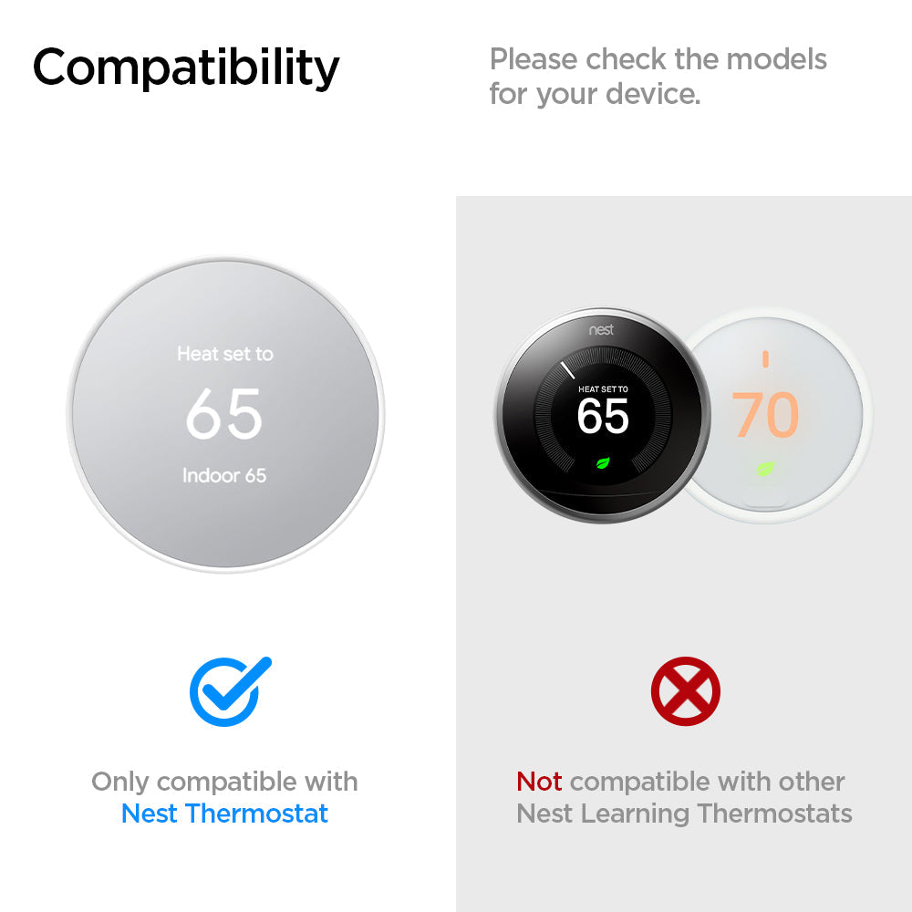 AHP02762 - Google Nest Thermostat Wall Plate in charcoal showing the compatibility. Please check the models for your device. Only compatible with Nest Thermostat and Not compatible with other Nest Learning Thermostats