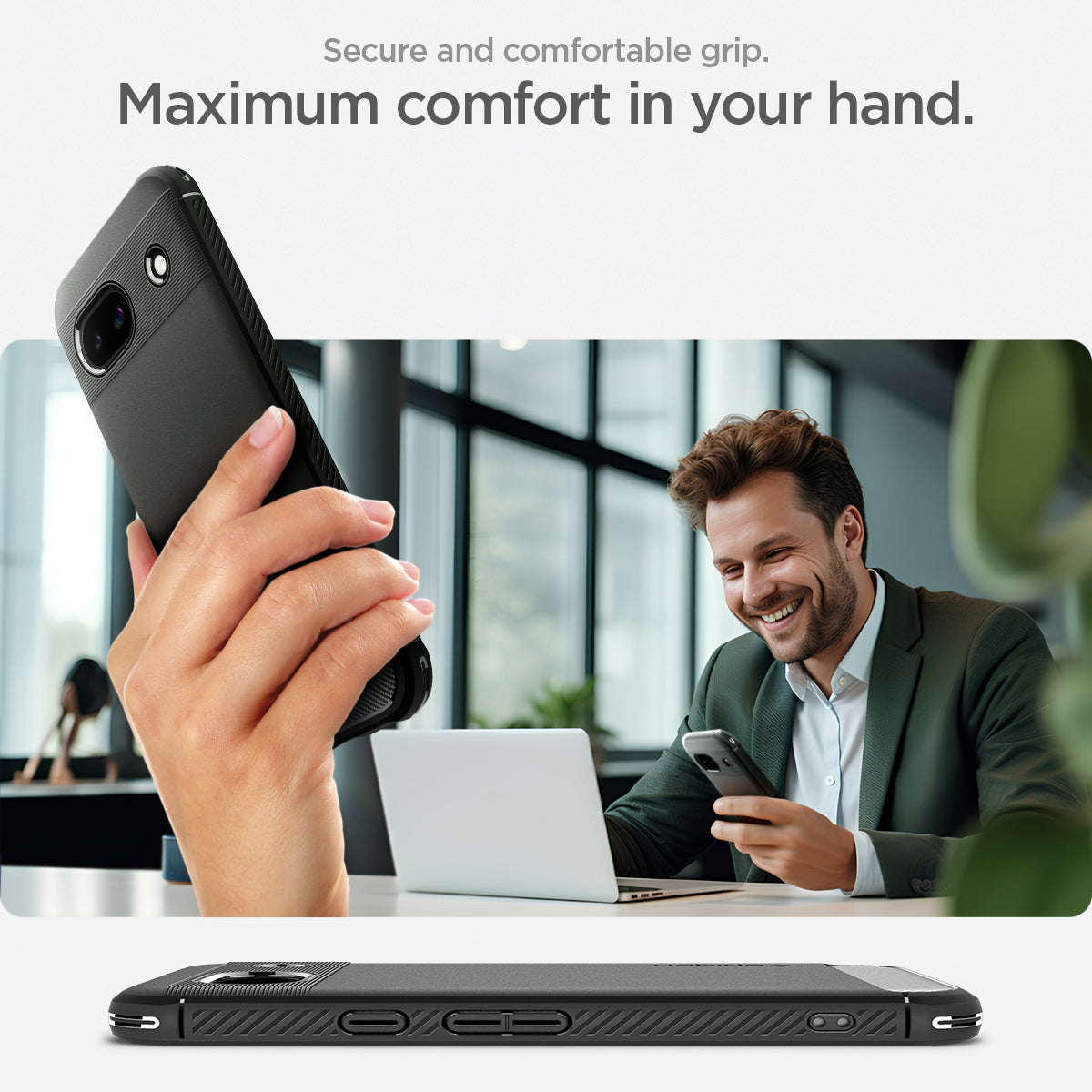 ACS07259 - Pixel 8a Case Rugged Armor in Matte Black secure and comfortable grip. Maximum comfort in your hand.