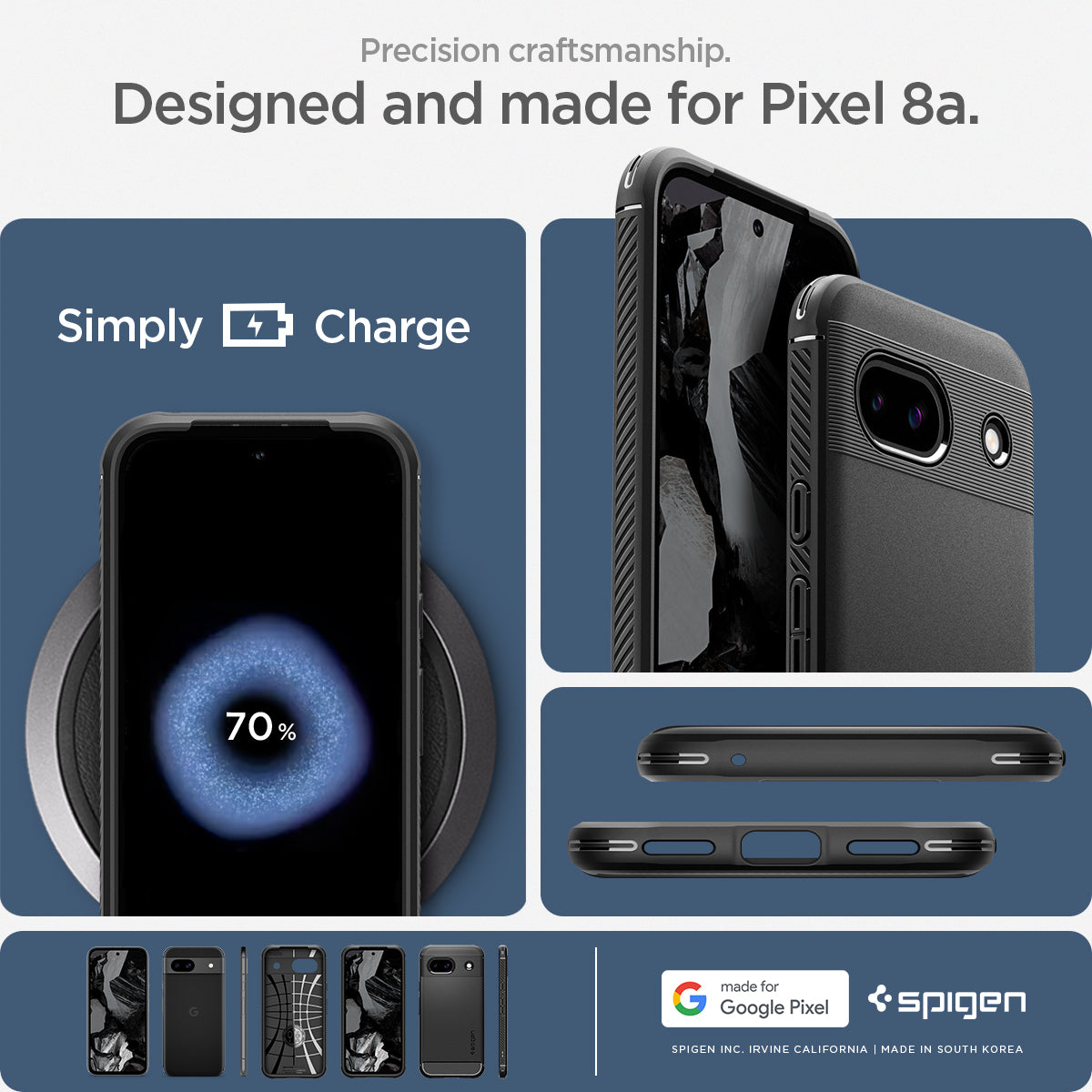 ACS07259 - Pixel 8a Case Rugged Armor in Matte Black precise craftsmanship designed and made for pixel 8a.