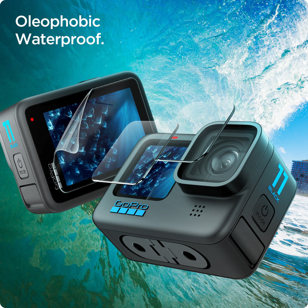AGL03045 - HERO Series Screen Protector EZ FIT GLAS.tR showing the oleophobic waterproof