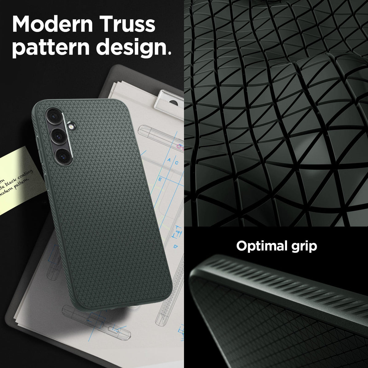 ACS06367 - Galaxy S23 FE Case Liquid Air in abyss green showing the modern truss pattern design with optimal grip