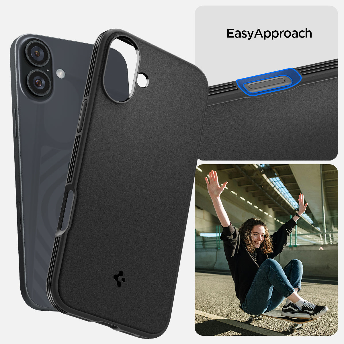 ACS08219 - iPhone 16 Sand Blast in Matte Black showing easy approach
