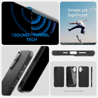 ACS08219 - iPhone 16 Sand Blast in Matte Black showing sound tunnel tech