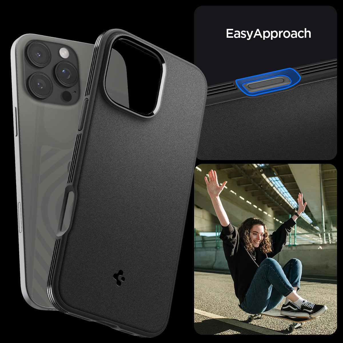 ACS08156 - iPhone 16 Pro Sand Blast in Matte Black showing easy approach