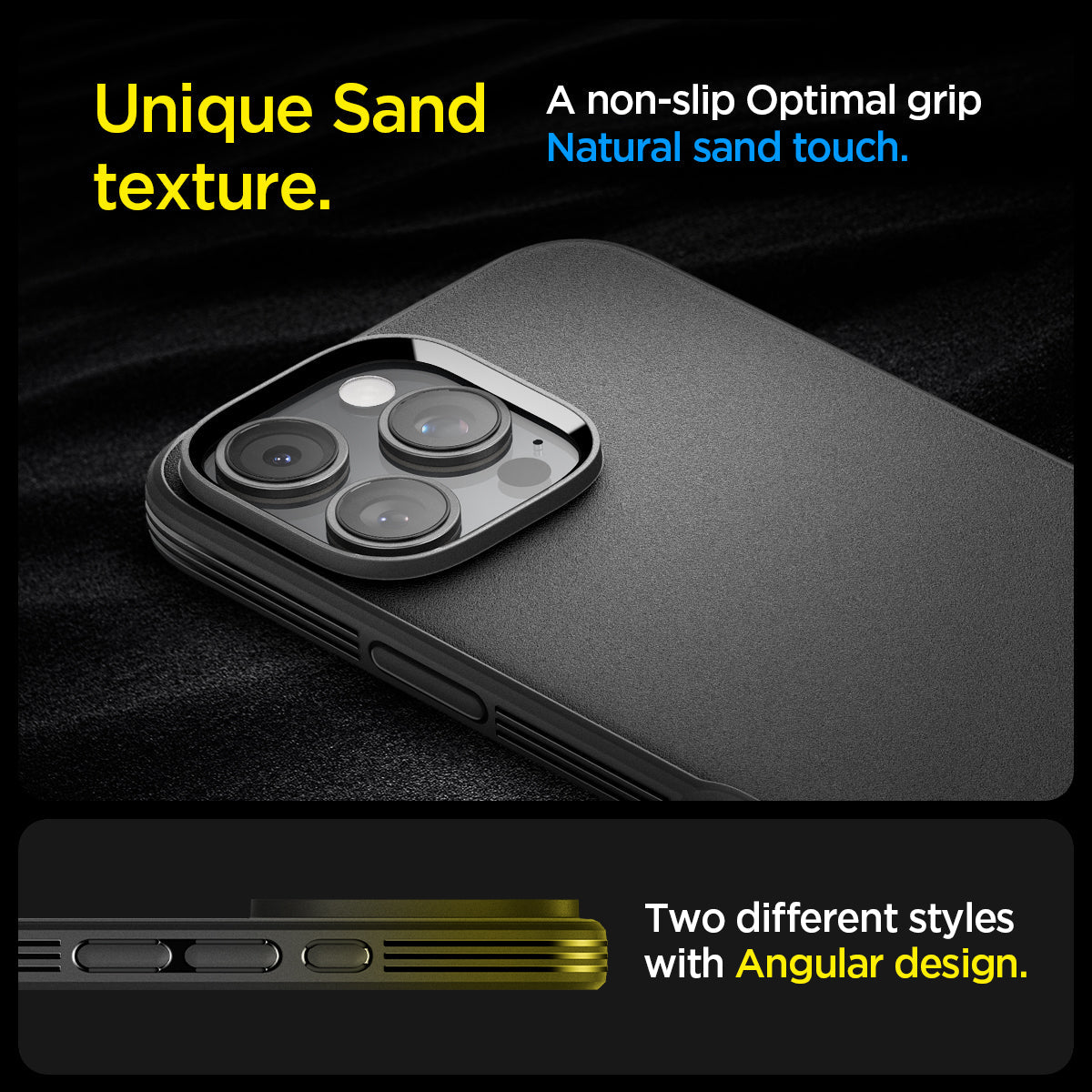 ACS08156 - iPhone 16 Pro Sand Blast in Matte Black showing unique sand texture