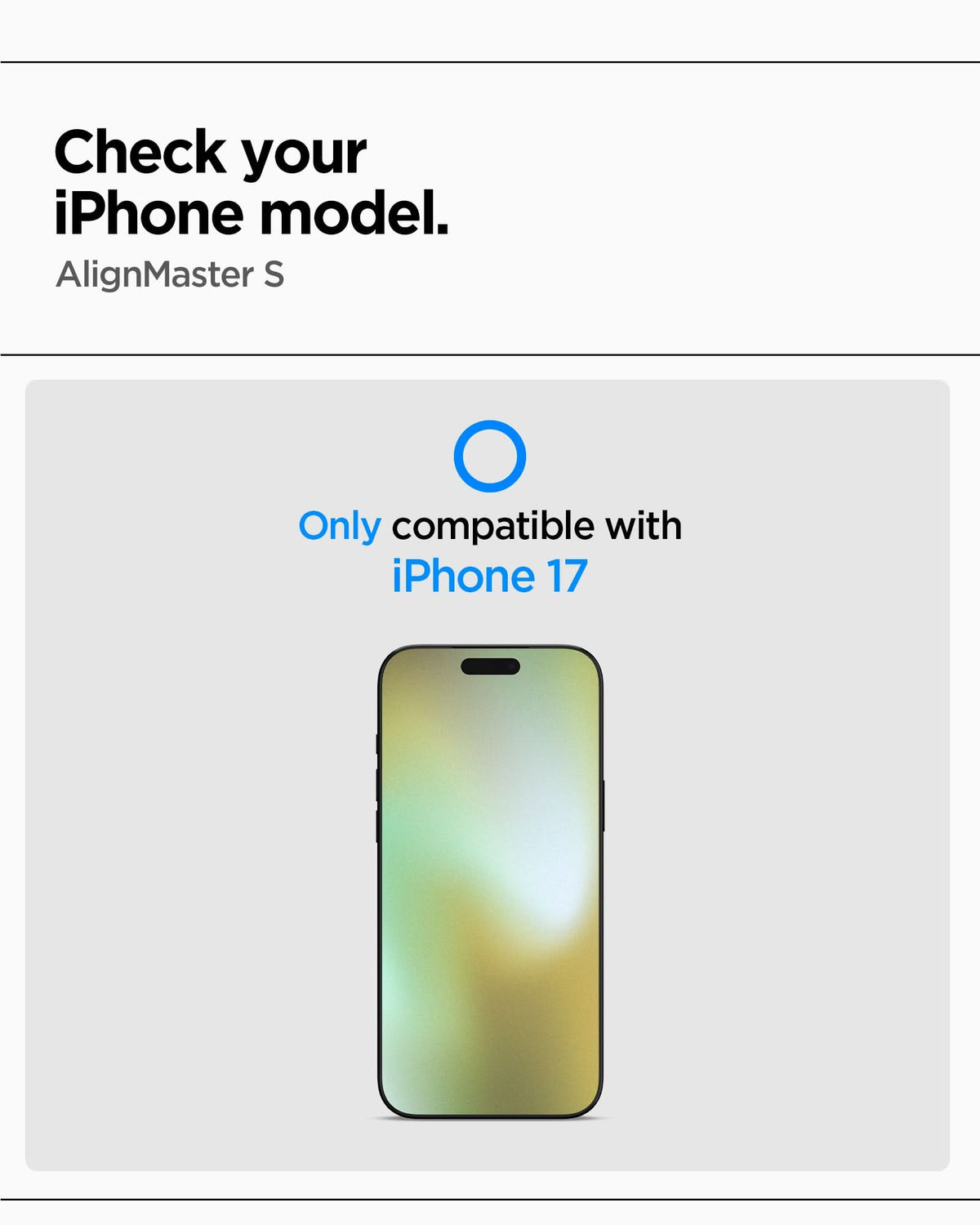 AGL11324 - iPhone 17 - Glas.tR AlignMaster S showing check your iPhone model. Alignmaster S